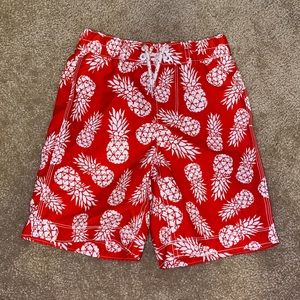 Gap Red Orange and White Pineapple Swim Trunks